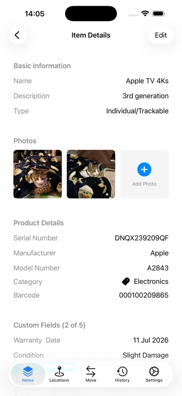 Asset details with photos