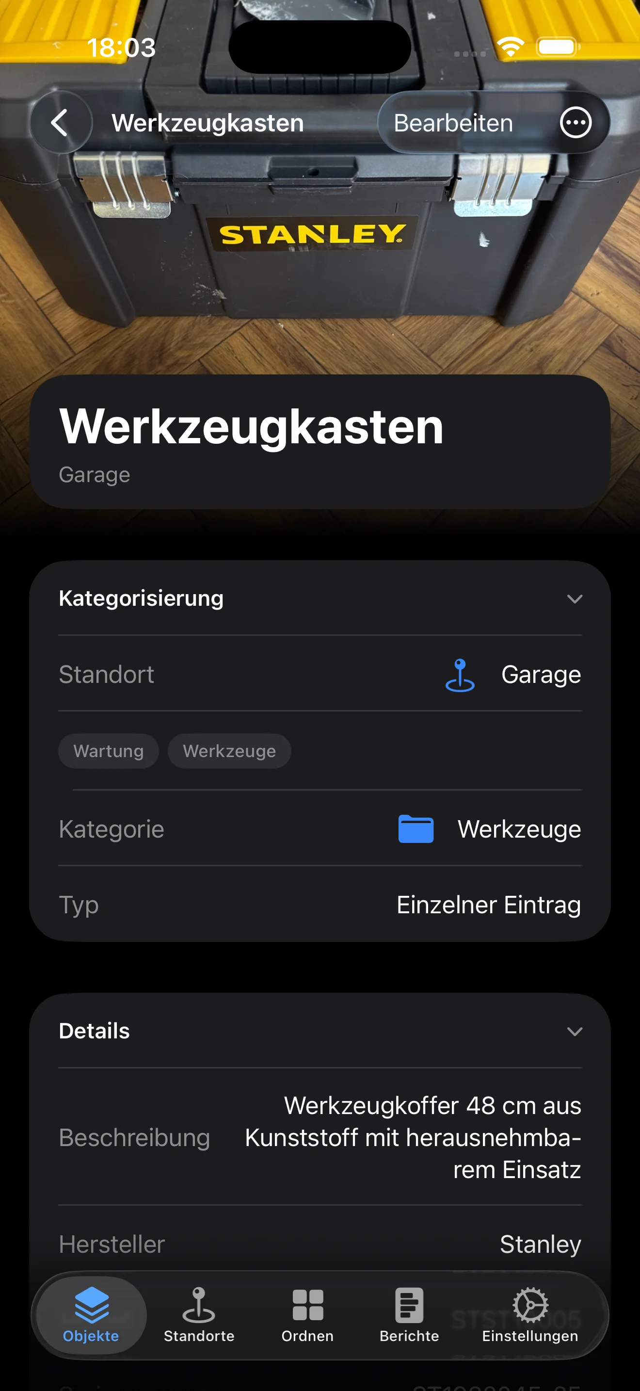 Item details in German