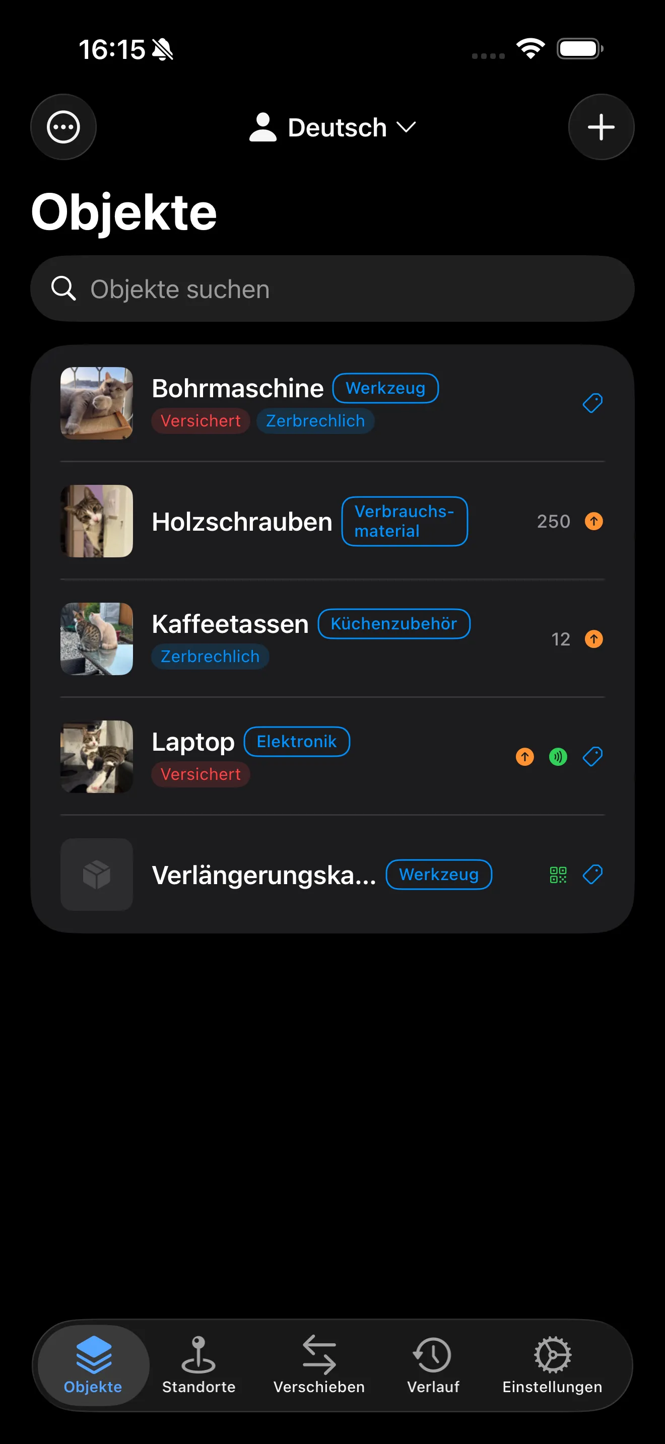 Items list in German