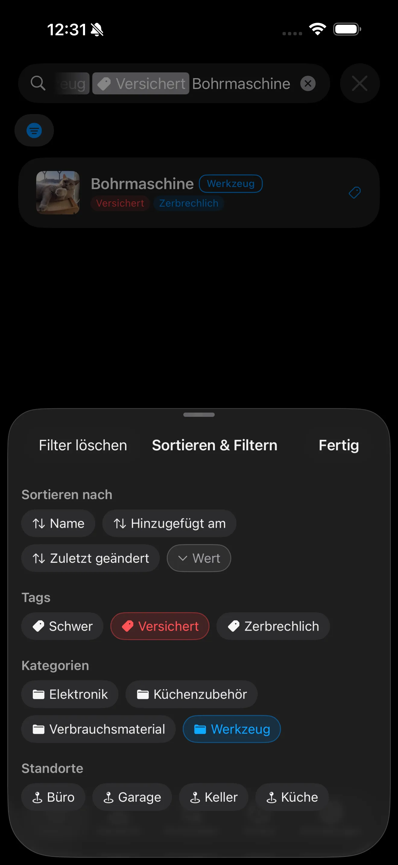 Filterleiste mit Tag-, Kategorie- und Sortieroptionen