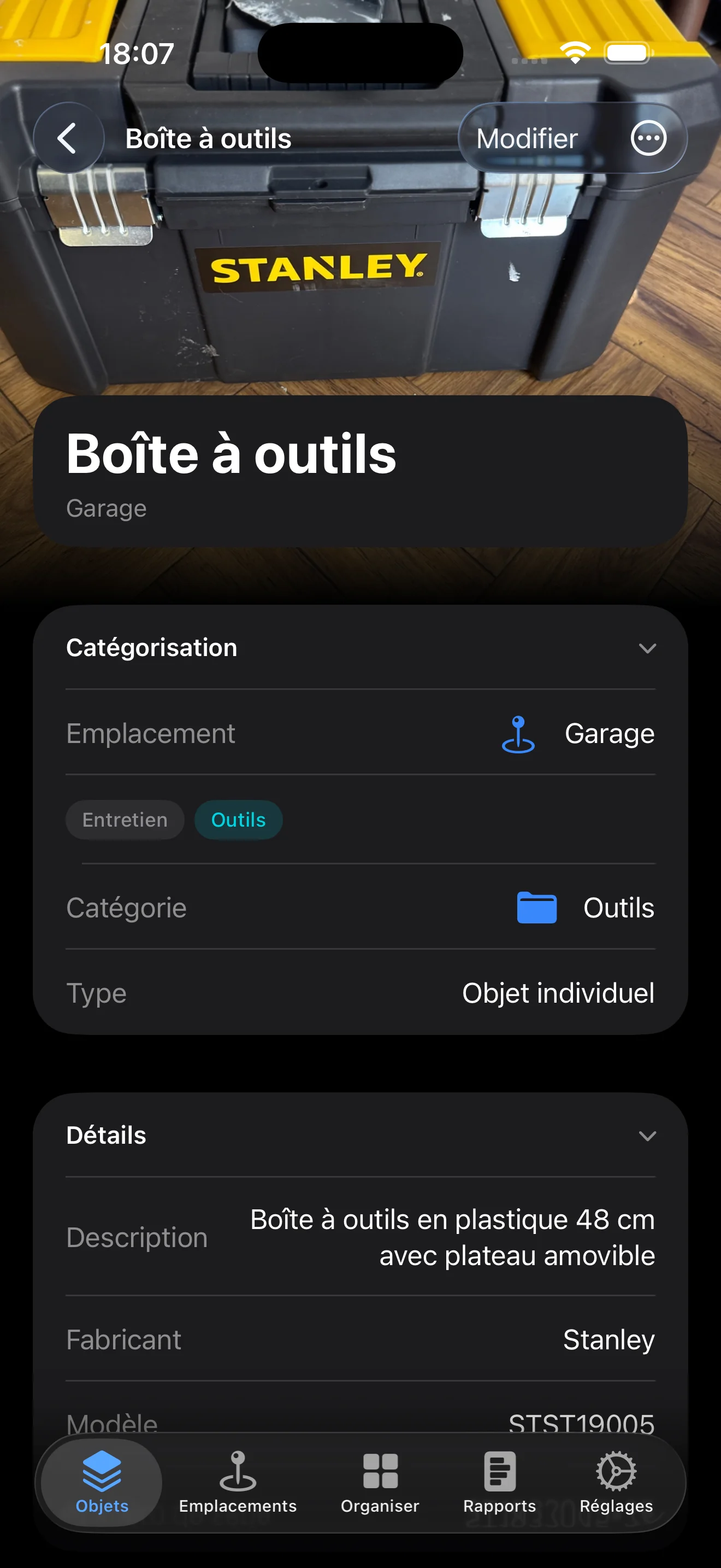 Item details in French