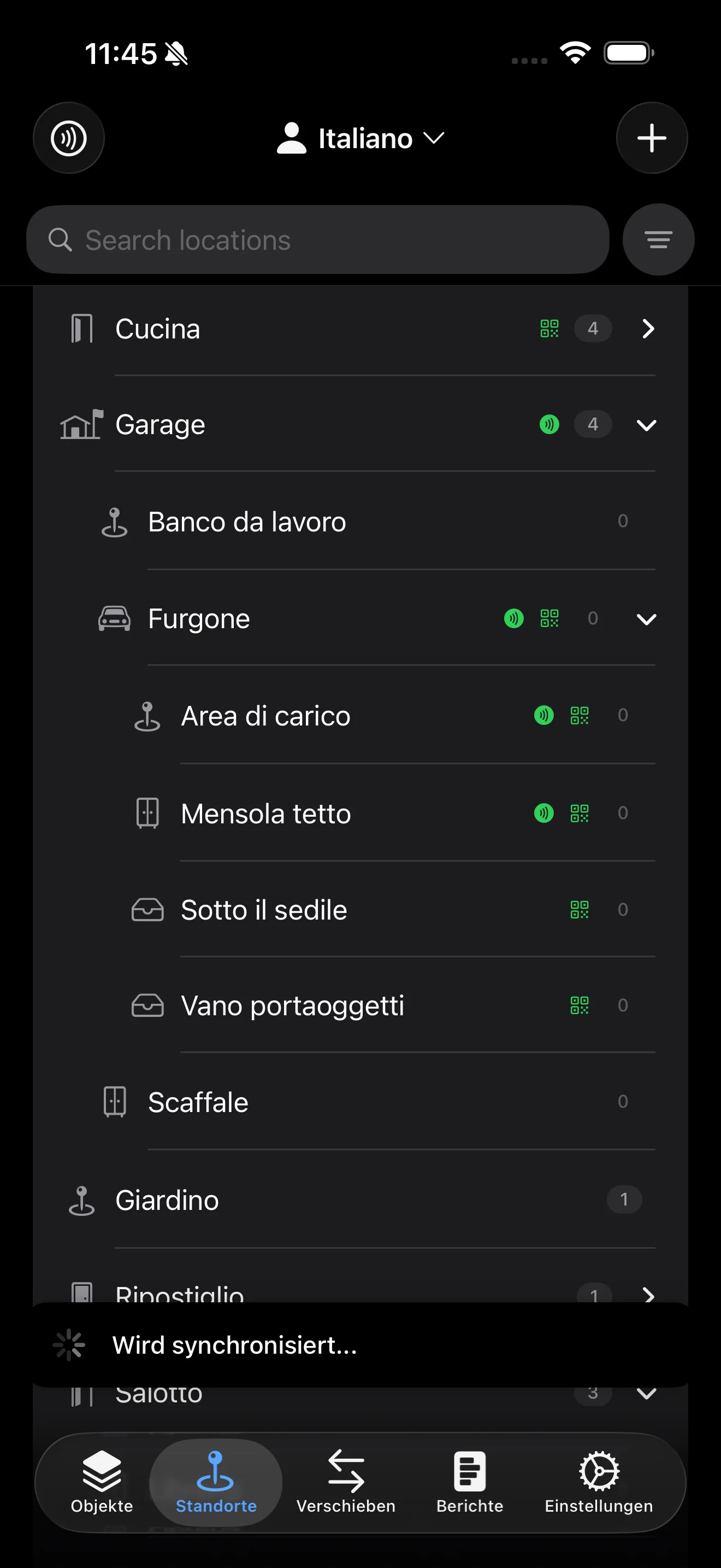 Lista delle posizioni con codici QR